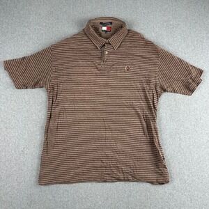 Tommy Hilfiger Mens Striped Polo Shirt Brown Tan Short Sleeve Size Large Golf